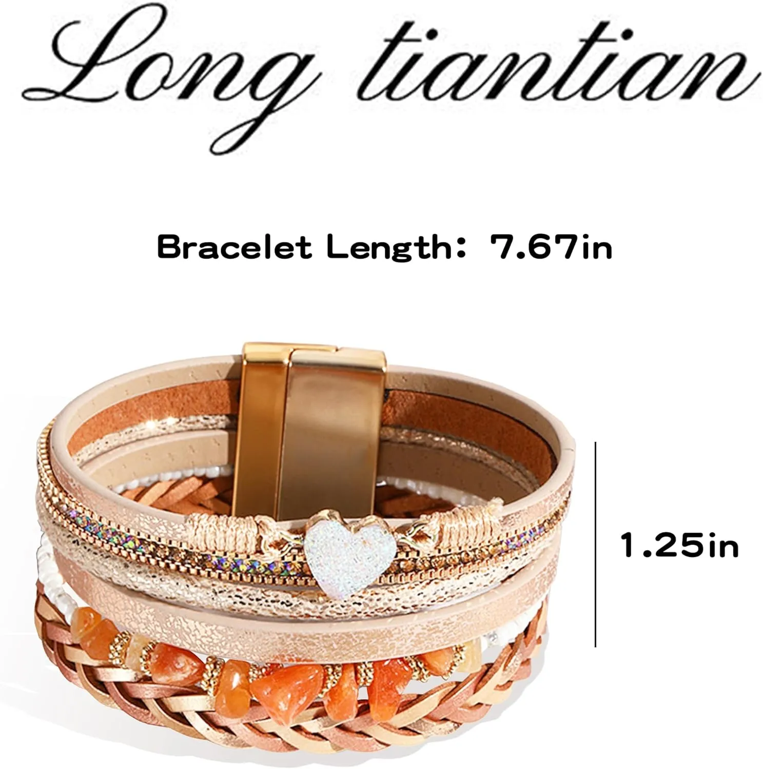 Long tiantian Bracelets for Women Trendy Heart Bangle Cuff Bracelets