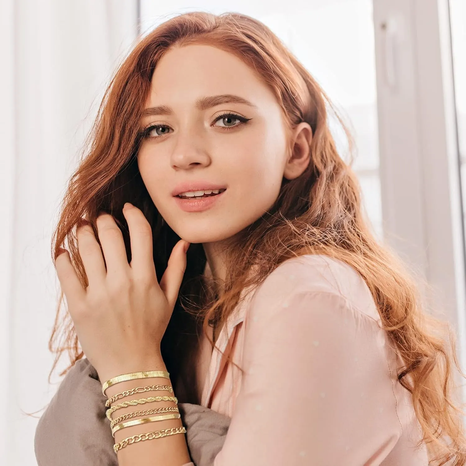 Long tiantian Gold Cuff Bracelets Trendy Sliver Chunky Bangle Bracelets
