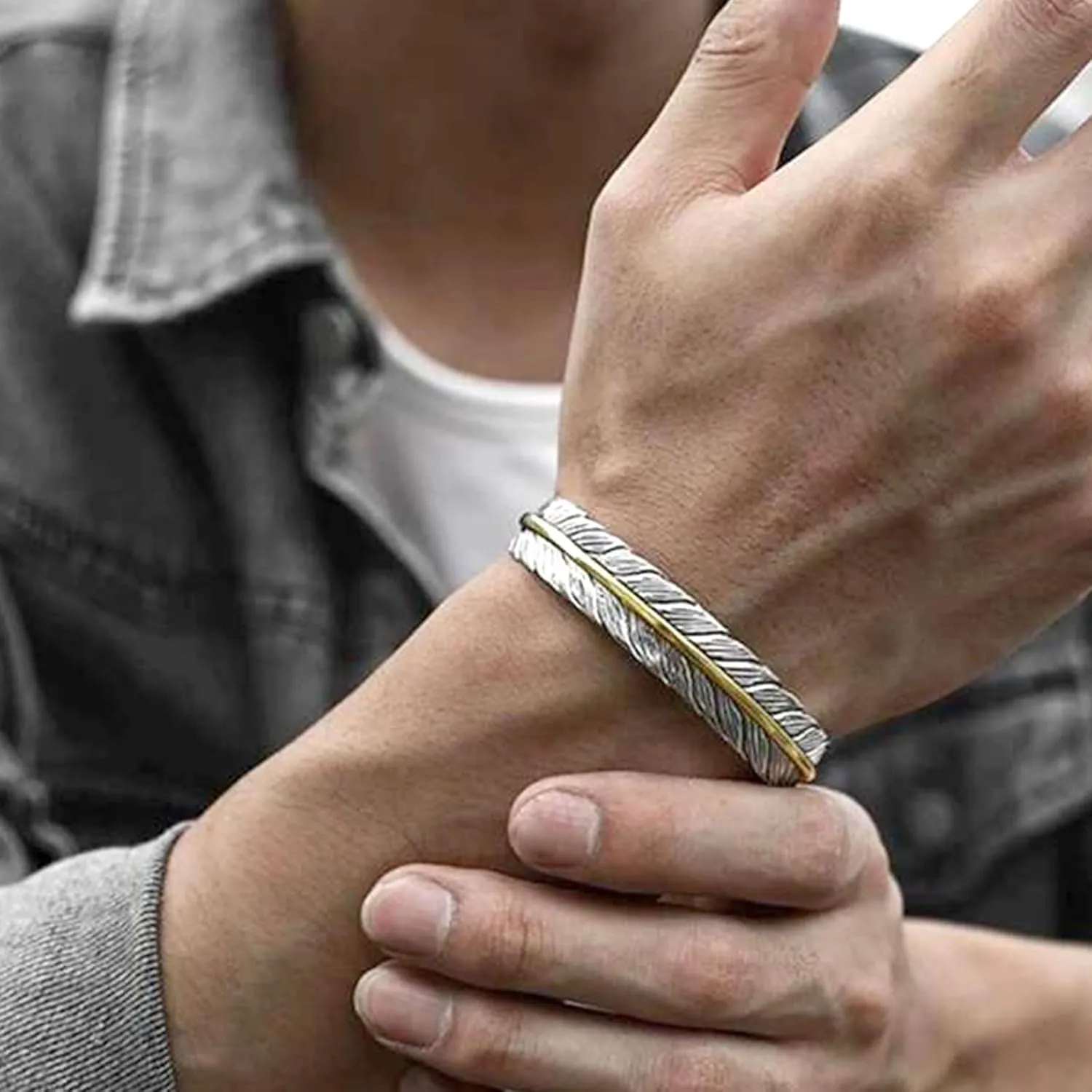 Long tiantian Gold Cuff Bracelets Trendy Sliver Chunky Bangle Bracelets