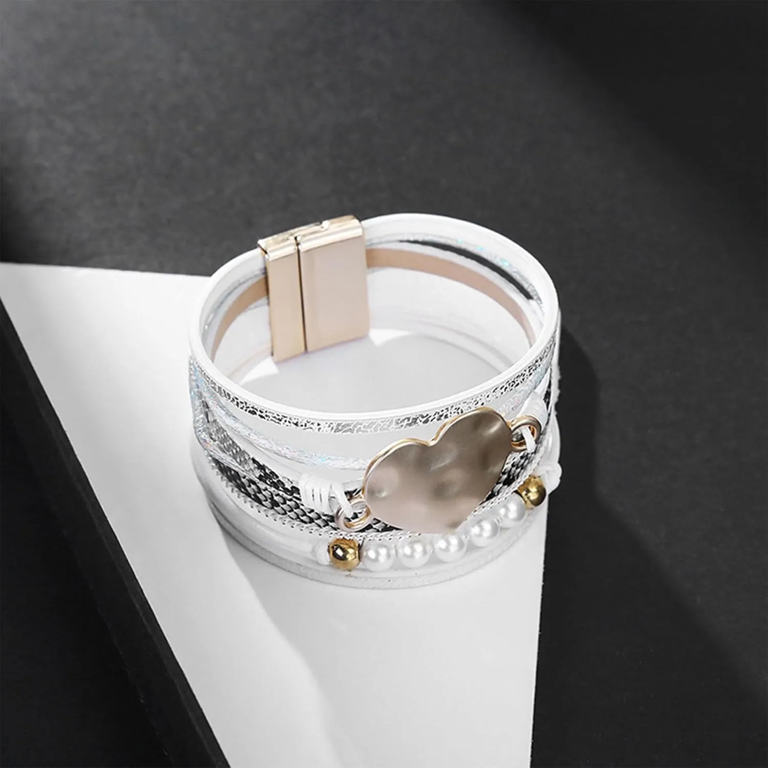 Long tiantian Heart Leather Wrap Bracelets Pink Bracelets Stackable Boho Cuff Bangles Bracelets for Women
