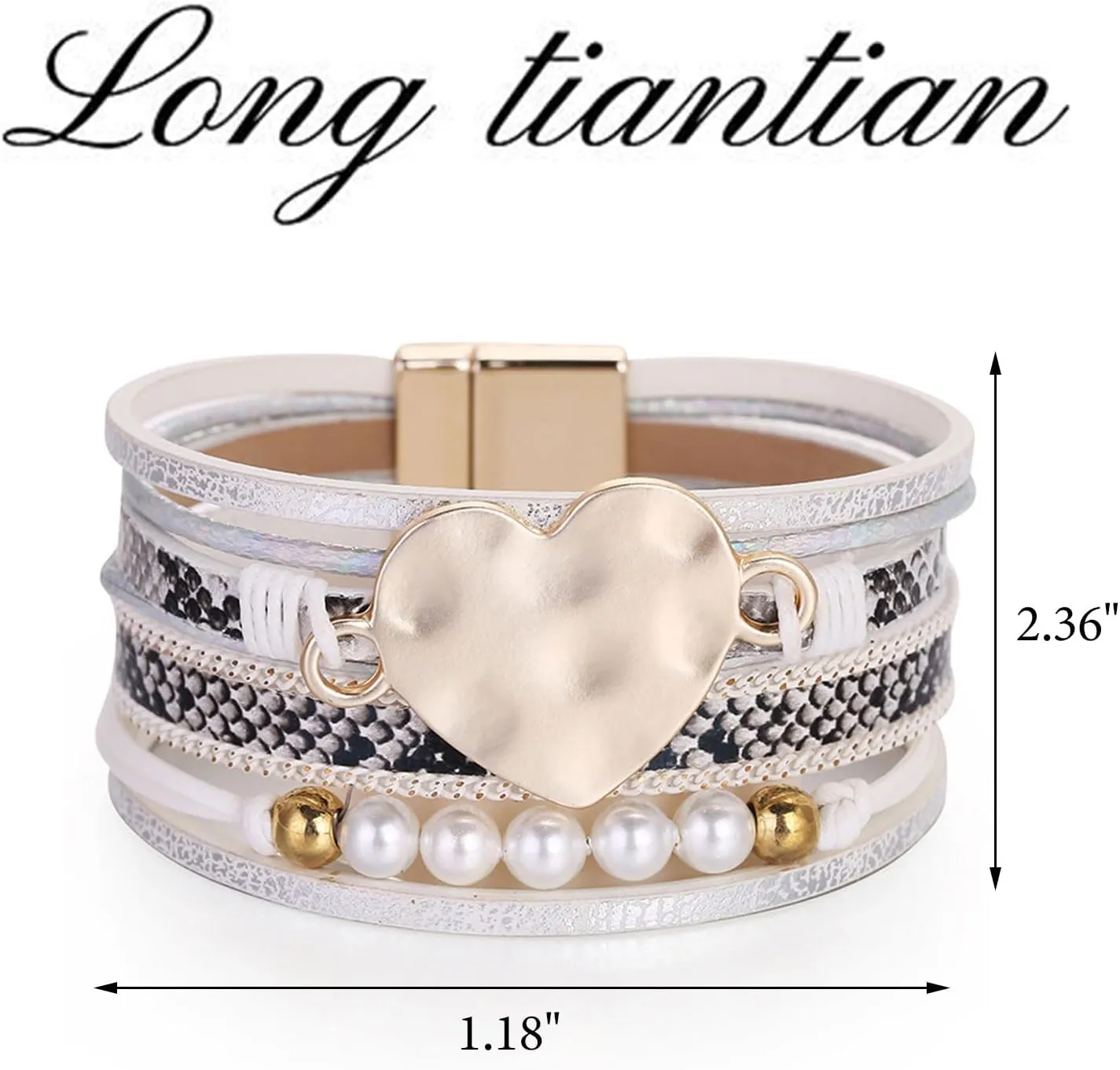 Long tiantian Heart Leather Wrap Bracelets Pink Bracelets Stackable Boho Cuff Bangles Bracelets for Women