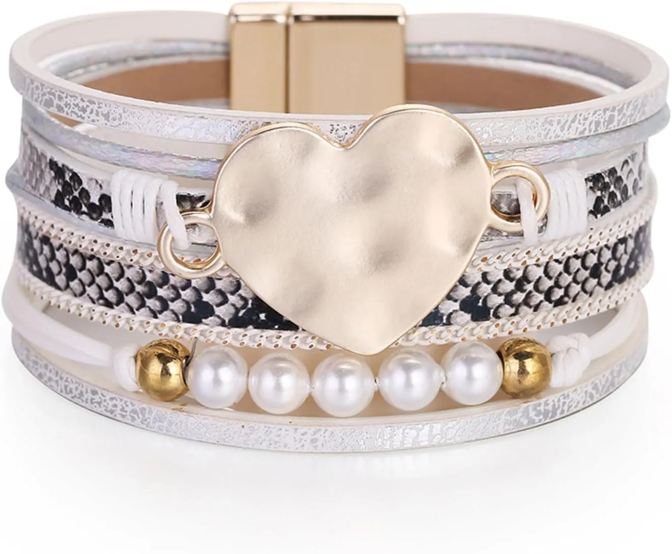 Long tiantian Heart Leather Wrap Bracelets Pink Bracelets Stackable Boho Cuff Bangles Bracelets for Women
