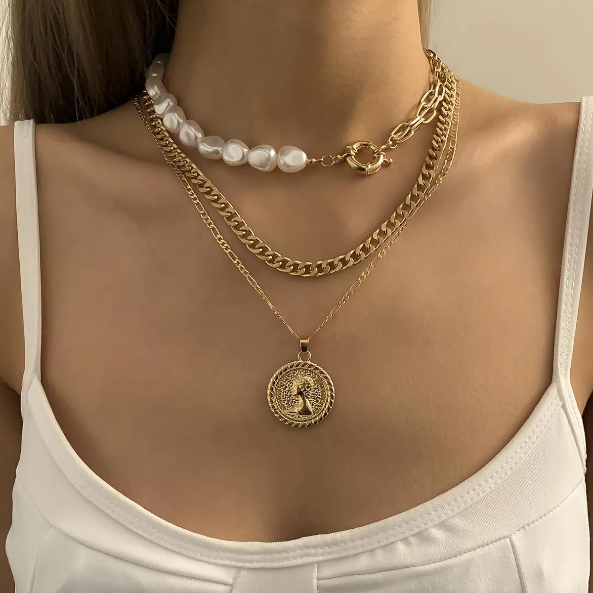 Long tiantian Layered Necklaces for Women Western Jewelry for Women Stack Coin Necklace Country Necklace Trendy Boho Summer Beach Vacation Accessories