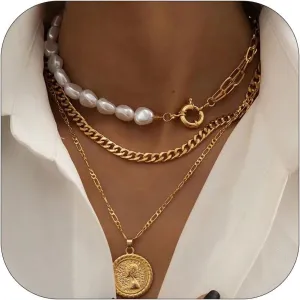 Long tiantian Layered Necklaces for Women Western Jewelry for Women Stack Coin Necklace Country Necklace Trendy Boho Summer Beach Vacation Accessories