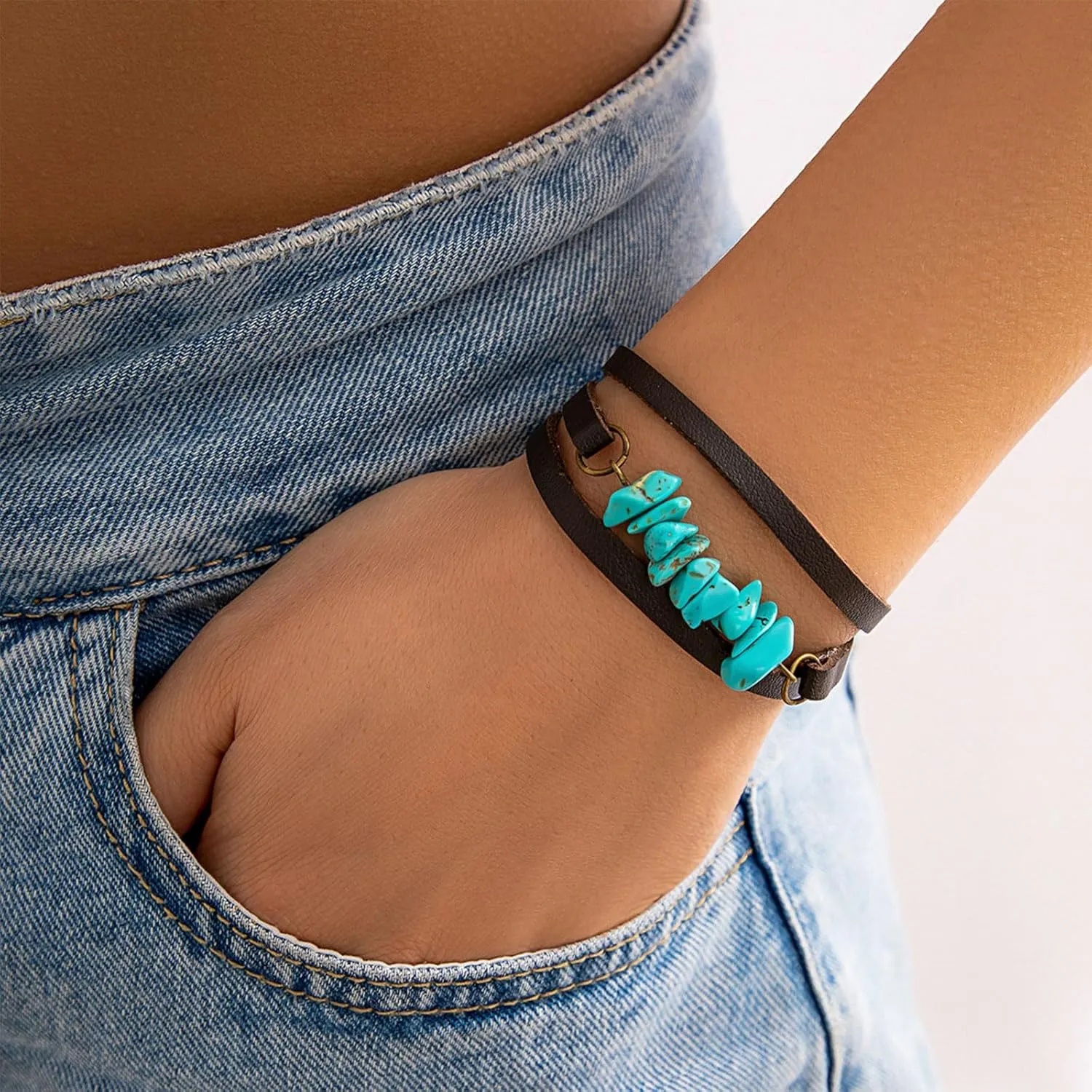 Long tiantian Multi-Layer Leather Cuff Bracelet Gifts Trendy Stuff Boho Wrap Bracelets Boho Crystal Beads Cuff Bracelet Jewelry Leather Layered Bracelets for Sister Friend Gifts