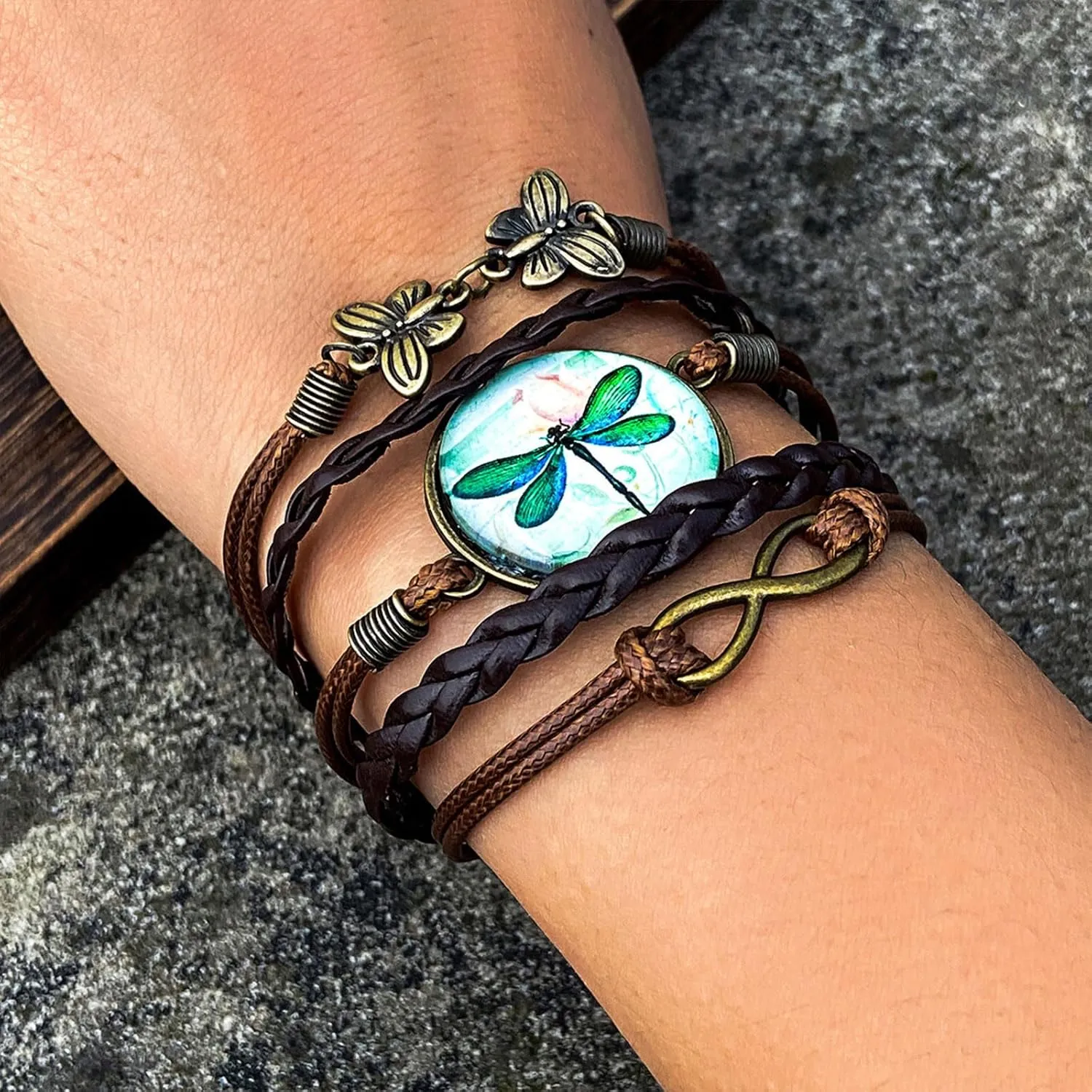 Long tiantian Multi-Layer Leather Cuff Bracelet Gifts Trendy Stuff Boho Wrap Bracelets Boho Crystal Beads Cuff Bracelet Jewelry Leather Layered Bracelets for Sister Friend Gifts