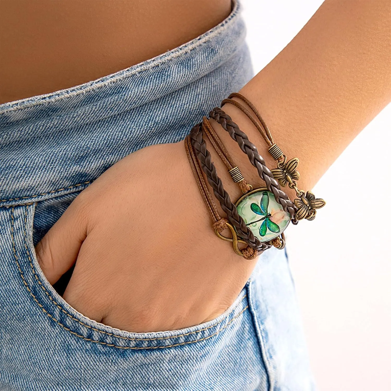 Long tiantian Multi-Layer Leather Cuff Bracelet Gifts Trendy Stuff Boho Wrap Bracelets Boho Crystal Beads Cuff Bracelet Jewelry Leather Layered Bracelets for Sister Friend Gifts