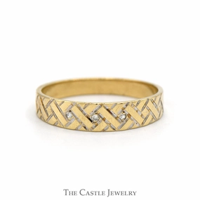 Woven Style Band with Diamond Accents in 10k Yellow Gold elegant design Modern Gift