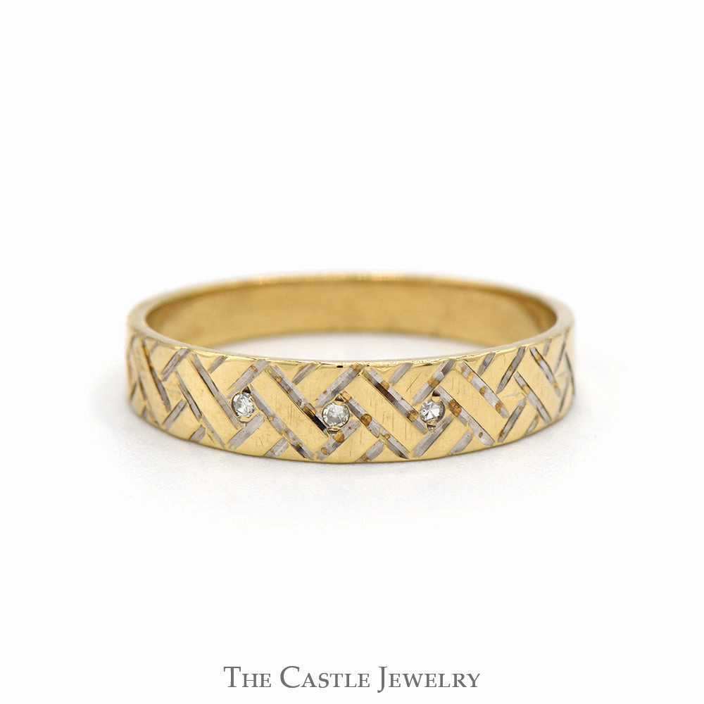 Woven Style Band with Diamond Accents in 10k Yellow Gold elegant design Modern Gift