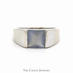 Minimalist Trinket Simple Beauty Square Shaped Moonstone Ring with Polished Sides in 18k White Gold