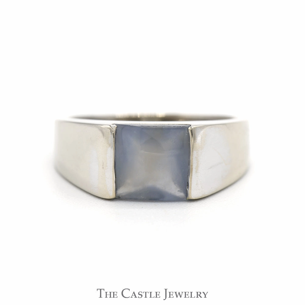 Minimalist Trinket Simple Beauty Square Shaped Moonstone Ring with Polished Sides in 18k White Gold