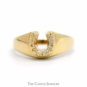 Horseshoe Ring with Illusion Diamonds & Polished Sides in 10k Yellow Gold Easy Carry
