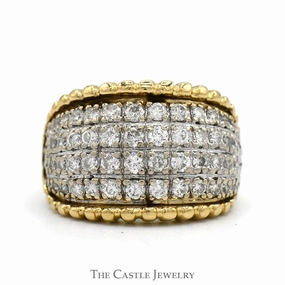 1cttw 4 Row Diamond Cluster Ring with Beaded Edges in 14k Yellow Gold Creative Ornament Special Treat