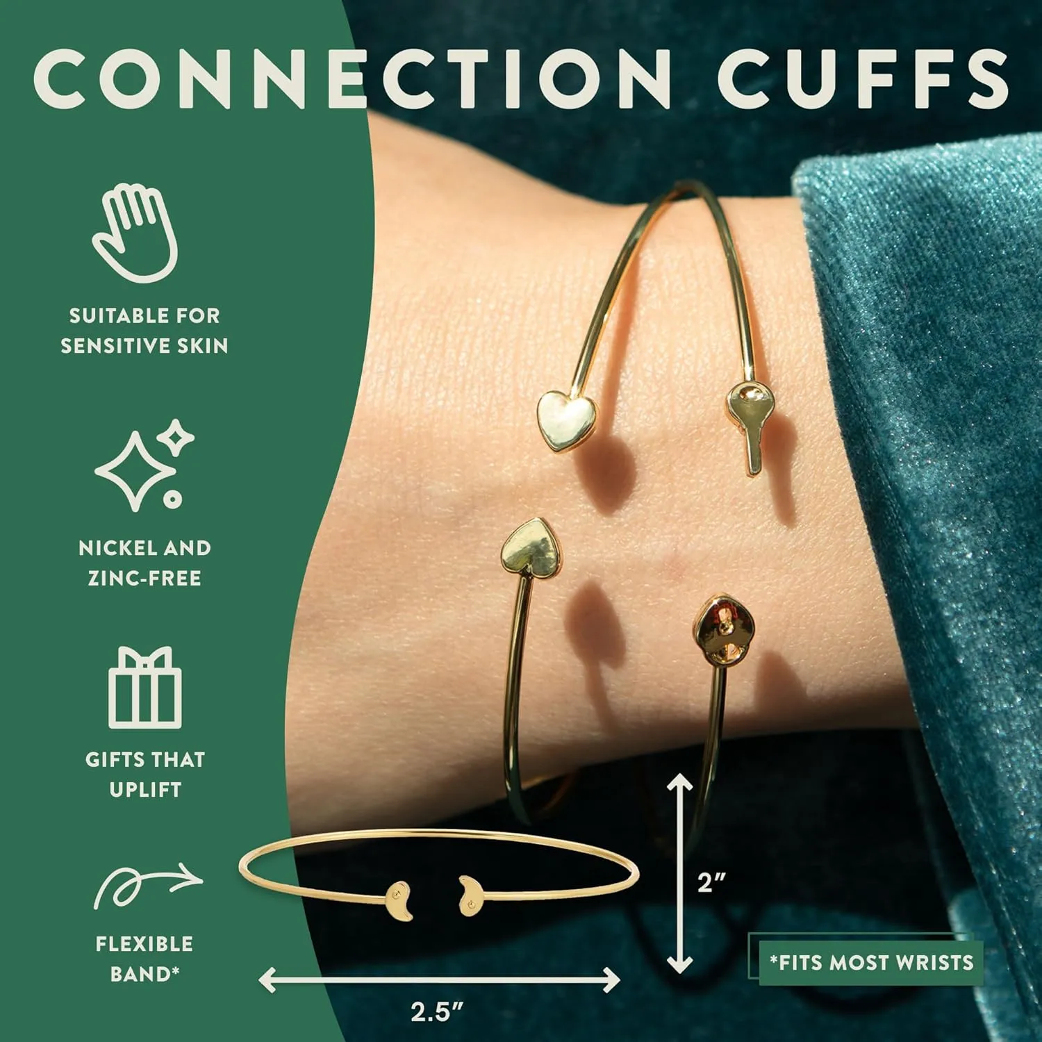 Lucky Feather Connection Gold Cuff Bracelets for Women - Elegant 14k Gold-Dipped Cuff Bracelet - Nickel-Free, Adjustable to Fit Most Wrists - Adorable Gifts for Women and Teenagers