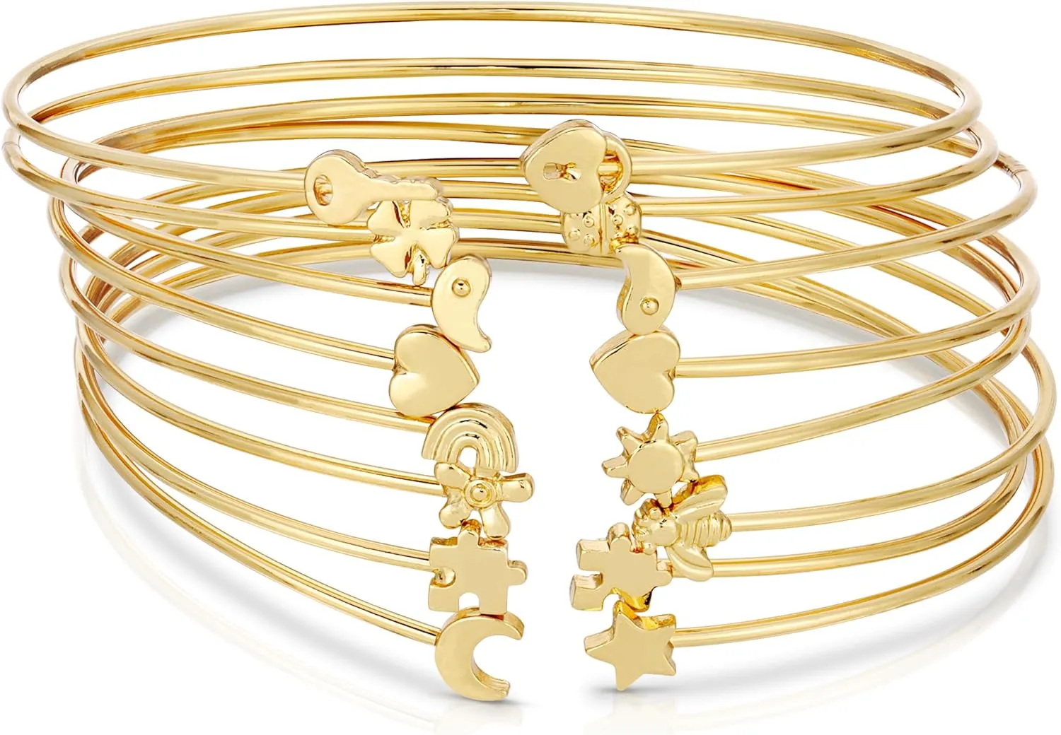 Lucky Feather Connection Gold Cuff Bracelets for Women - Elegant 14k Gold-Dipped Cuff Bracelet - Nickel-Free, Adjustable to Fit Most Wrists - Adorable Gifts for Women and Teenagers