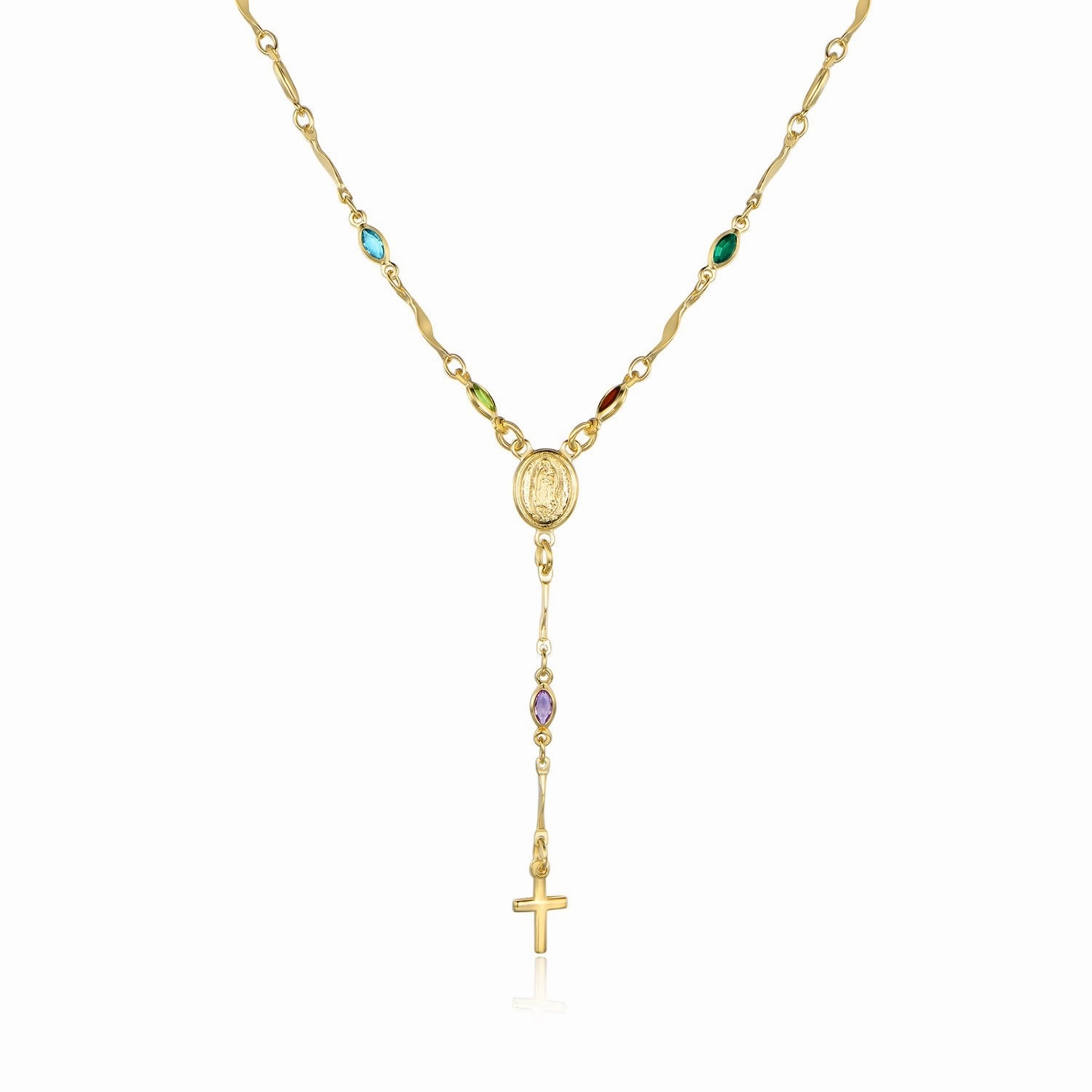 Barzel 18K Gold Plated Multicolor Virgin Mary Necklace - Made In Brazil High-End Gift Gift For Friend