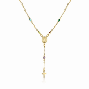 Barzel 18K Gold Plated Multicolor Virgin Mary Necklace - Made In Brazil High-End Gift Gift For Friend