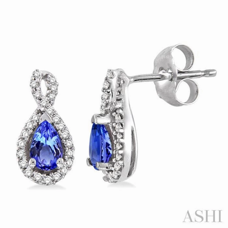 5x3 MM Pear Shape Tanzanite and 1/6 Ctw Round Cut Diamond Earrings in 14K White Gold Timeless Shine Jewelry