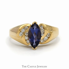 Marquise Tanzanite Ring with Channel Set Diamond Accents in 14k Yellow Gold Timeless Harmony Dainty Touch