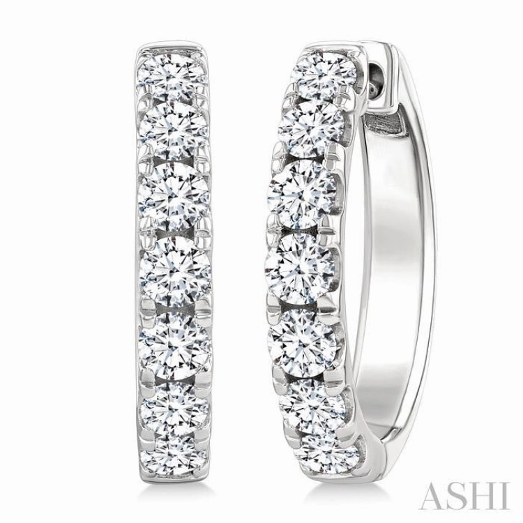 Minimalist Charm 1 1/2 Ctw Round Cut Diamond Hoop Earrings in 14K White gold