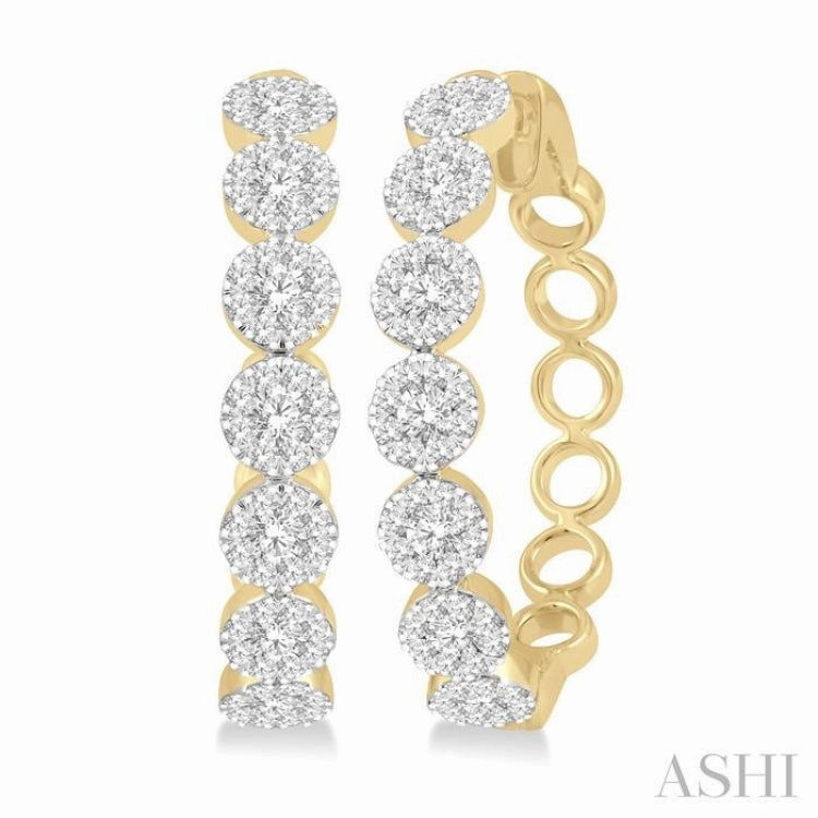 1 1/2 ctw Round Cut Lovebright Diamond Hoop Earrings in 14K Yellow and White Gold Dazzling Jewelry