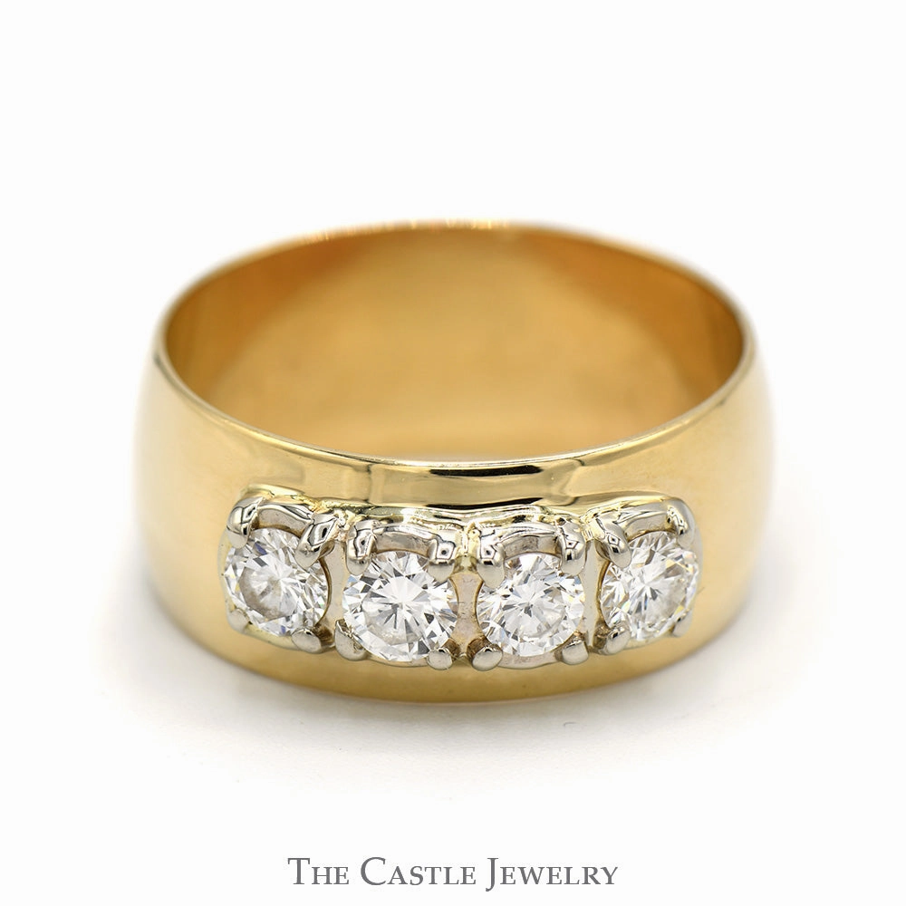 Fantastic Symbol 4 Round Diamond Band in 14k Yellow Gold 10mm Wide Band
