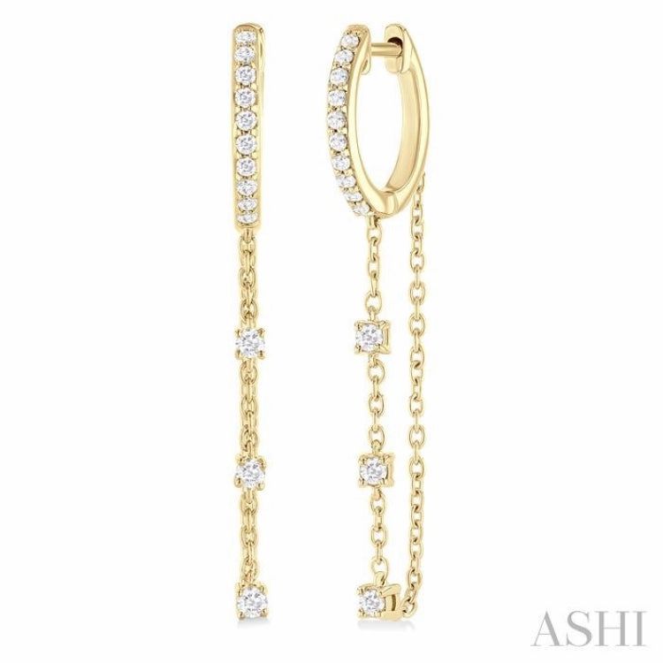 1/3 ctw Round Cut Diamond Chain Dangler Hoop Earring in 10K Yellow Gold Fashionable Finish Muted Finish