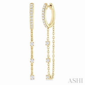 1/3 ctw Round Cut Diamond Chain Dangler Hoop Earring in 10K Yellow Gold Fashionable Finish Muted Finish