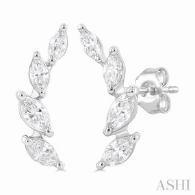 Lustrous Glow Natural Elements 1/2 Ctw Marquise Cut Diamond Leaf Vine Fashion Stud Earrings in 14K White Gold