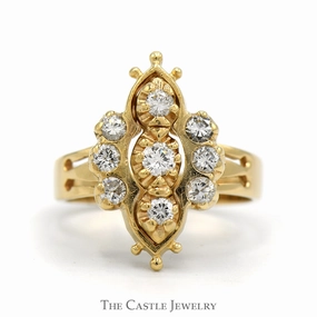 Antique Style Diamond Cluster Ring with Ornate Detail in 14k Yellow Gold Natural Fit Local Craft