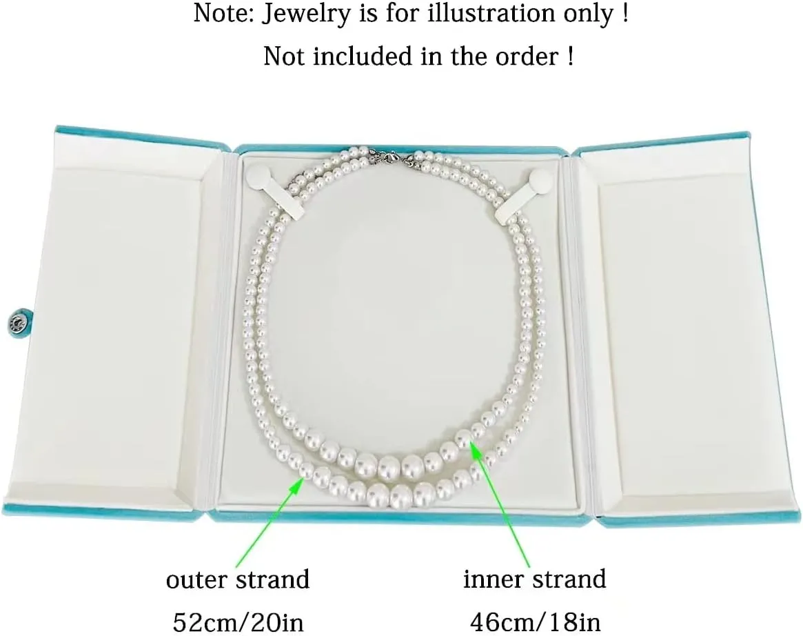 Luxurious Premium Grade Aqua Velvet Jewelry Packaging Case for Pearl Strands Necklace Large Banquet Necklace Unique Design (Jewelry not included)