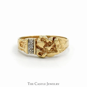 Nugget Designed Ring with Diamond Accents in 10k Yellow Gold Nostalgic Design Beautiful Symbol