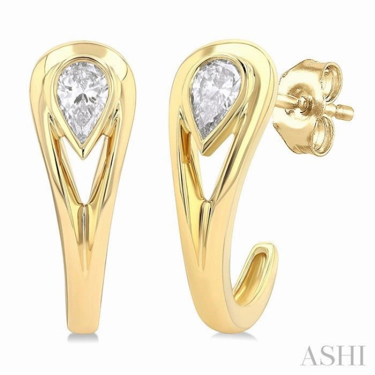 1/3 Ctw Pear Cut Diamond Half Hoop Fashion Earrings in 14K Yellow Gold Beach Vibes