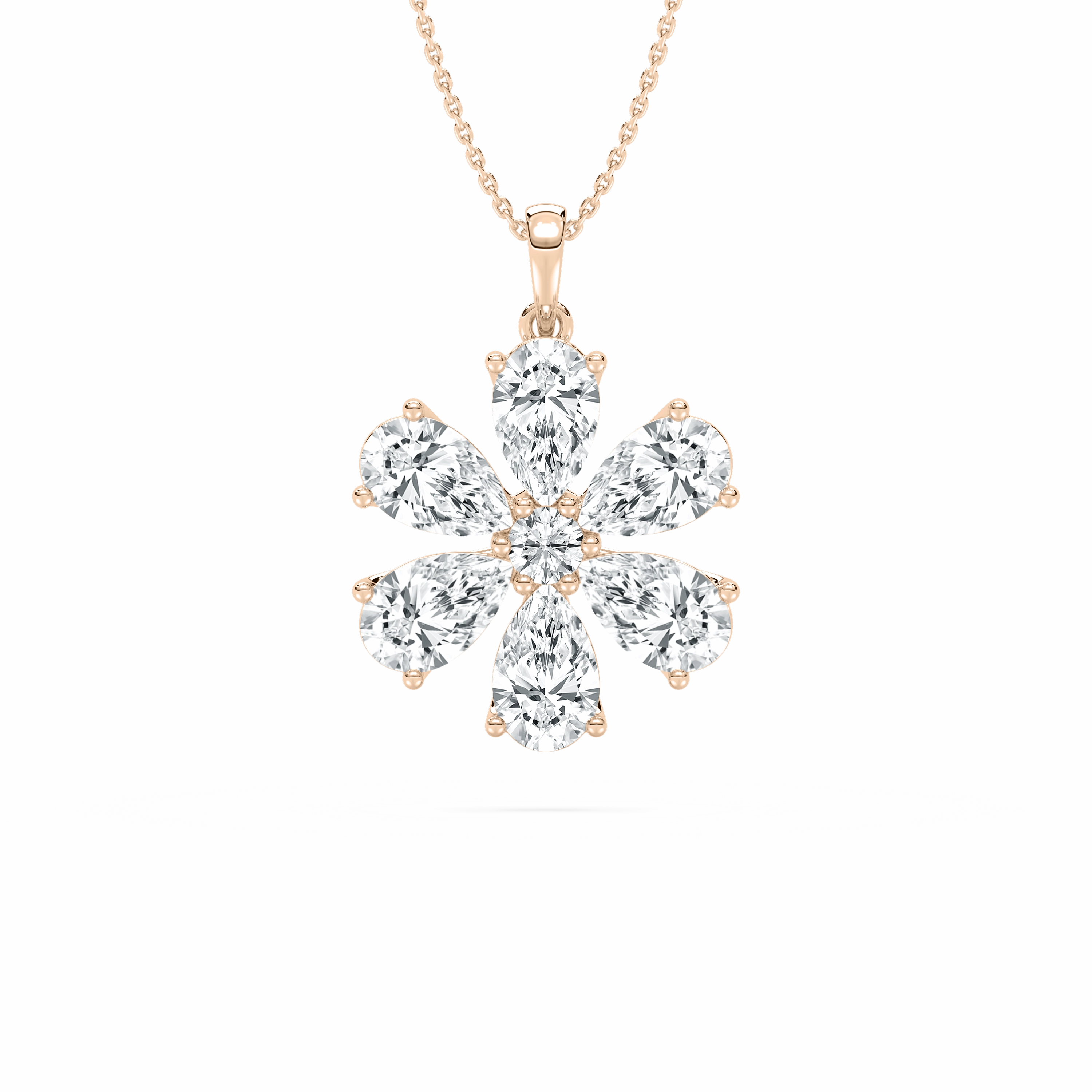 4 ? ctw Pear and Round Lab Grown Diamond Flower Pendant - 18 Inches Custom Designed Accessory