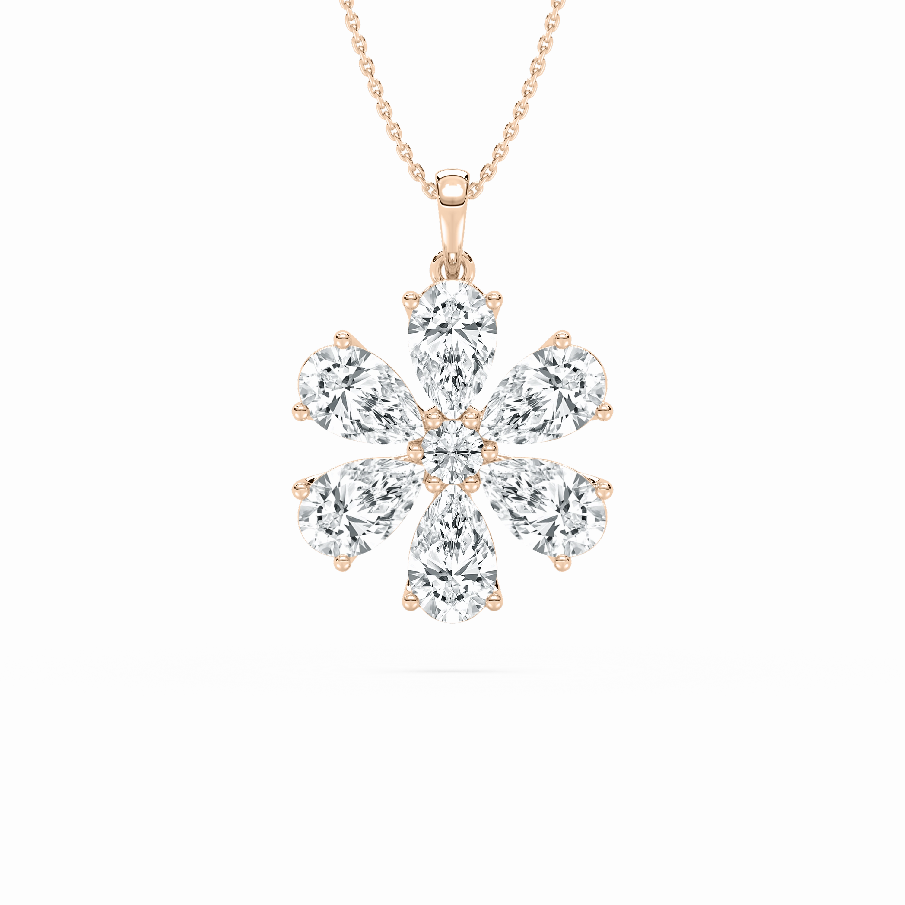 4 ? ctw Pear and Round Lab Grown Diamond Flower Pendant - 18 Inches Matte Finish Accessory