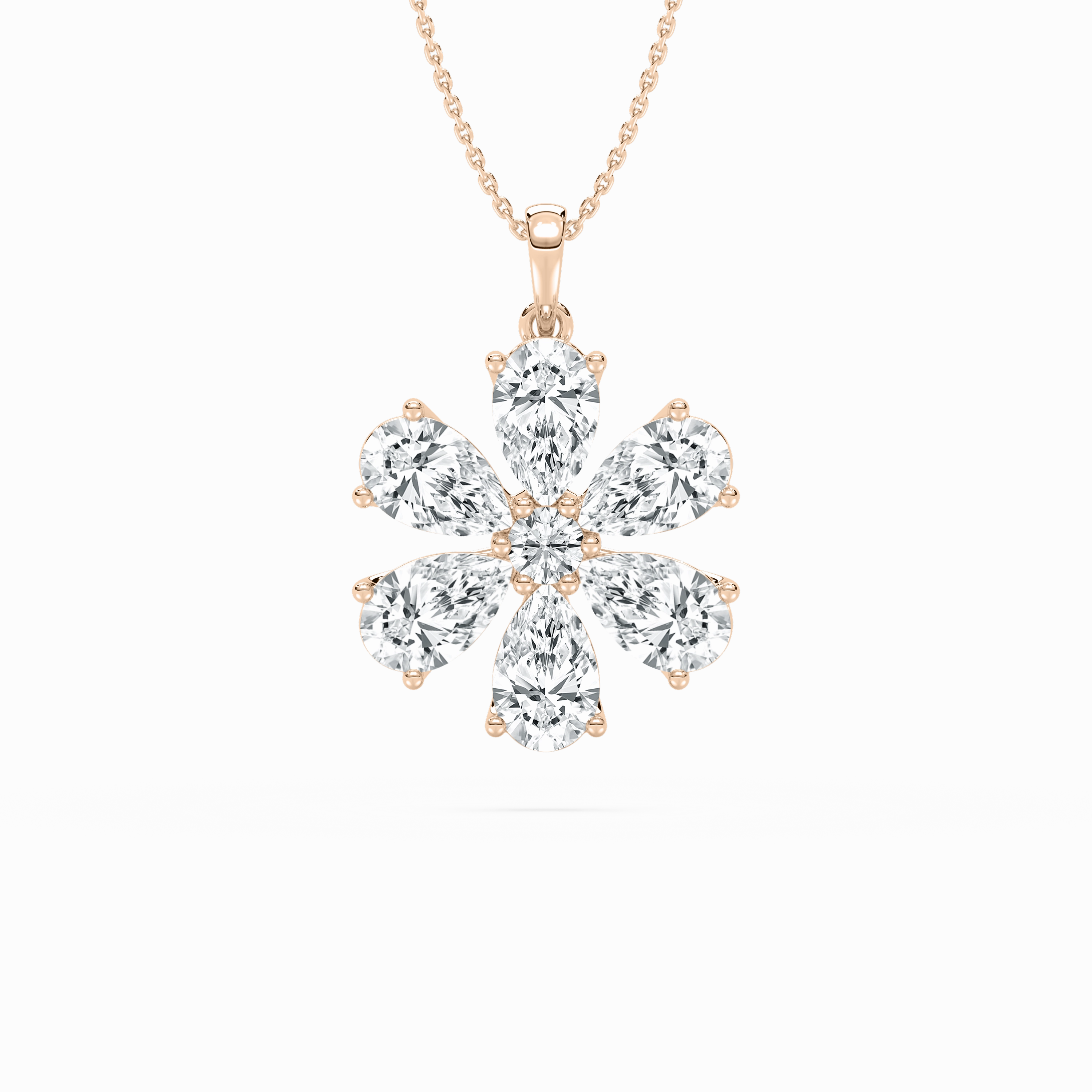 4 ? ctw Pear and Round Lab Grown Diamond Flower Pendant - 18 Inches Superior Piece