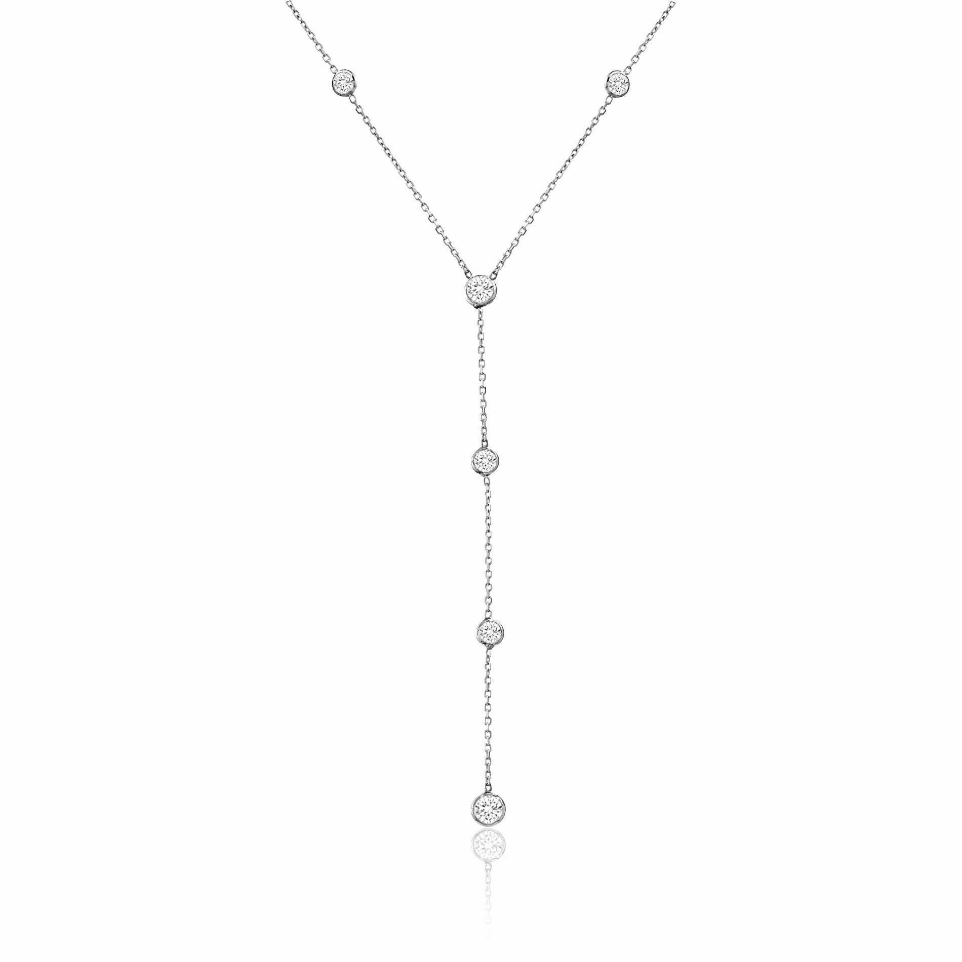 Community Piece Durable Adornment ?Lesa Michele Bezel Set Cubic Zirconia Y Style 18" Station Chain Necklace in Rhodium Plated Sterling Silver