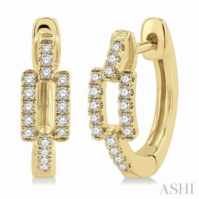 Daytime Look Polished Form 1/5 Ctw Petite Paperclip Round Cut Diamond Fashion Huggies in 10K Yellow Gold