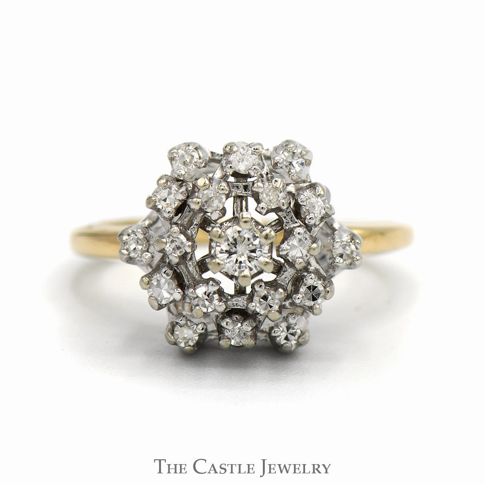 Starburst .35cttw Diamond Cluster Ring in 14k Yellow Gold Elegant Work Quality Ornament