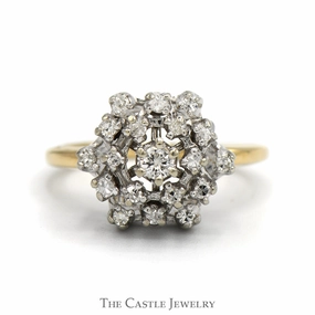 Starburst .35cttw Diamond Cluster Ring in 14k Yellow Gold Elegant Work Quality Ornament