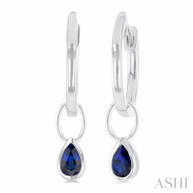 5x3 MM Bezel Set Pear Cut Sapphire Precious Fashion Huggie Earrings in 14K White Gold Understated Style