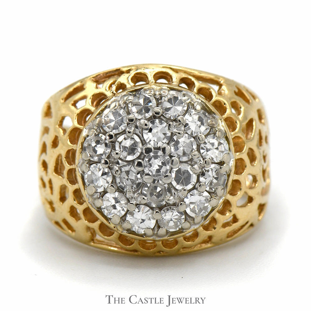 Graceful Gift Past Inspired 3/4cttw Kentucky Diamond Cluster Ring in 10k Yellow Gold