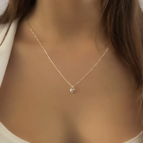 Cubic Zirconia Heart Charm Necklace Romantic Accent