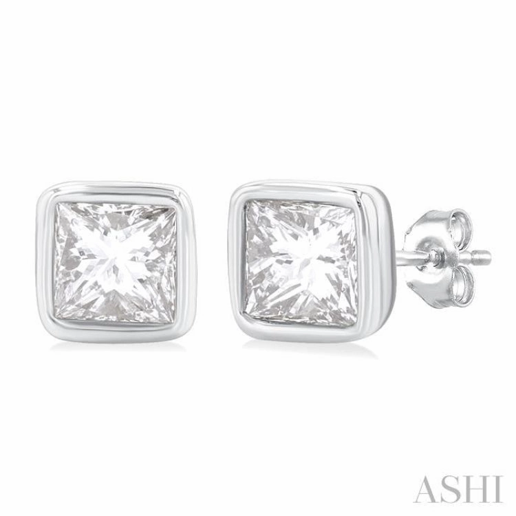 1/5 Ctw Petite Bezel Set Princess Cut Diamond Fashion Stud Earring in 10K White Gold Charming Accessories
