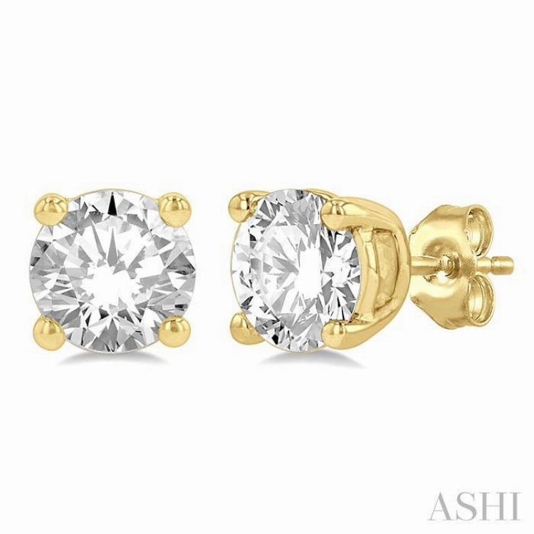 Delicate Pop Timeless Charm 1 ctw Round Cut Diamond Stud Earring in 14K Yellow Gold