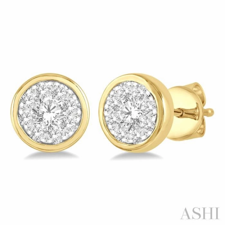 Sparkle Focus Flawless Sparkle 1/3 Ctw Medallion Lovebright Round Cut Diamond Bezel Stud Earring in 14K Yellow and White Gold