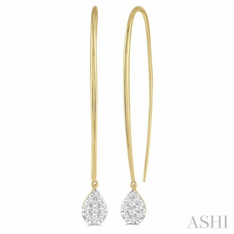 1/3 ctw Pear Shape Dangler Lovebright Round Cut Diamond Earring in 14K Yellow and White Gold Handcrafted Touch Versatile Gem