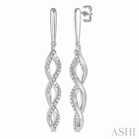 Subtle Grace Timeless Finish 1/5 Ctw Swirl Round Cut Diamond Long Earring in 10K White Gold