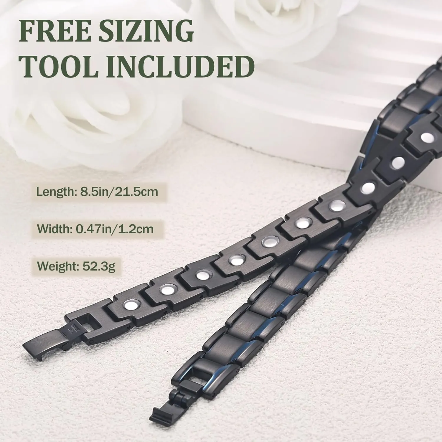 MagEnergy Men's Magnetic Bracelets,Titanium Steel Magnetic Wristband with 3500 Gauss magnets 8.5'' Adjustable with Jewelry Gift Box for Father's Day