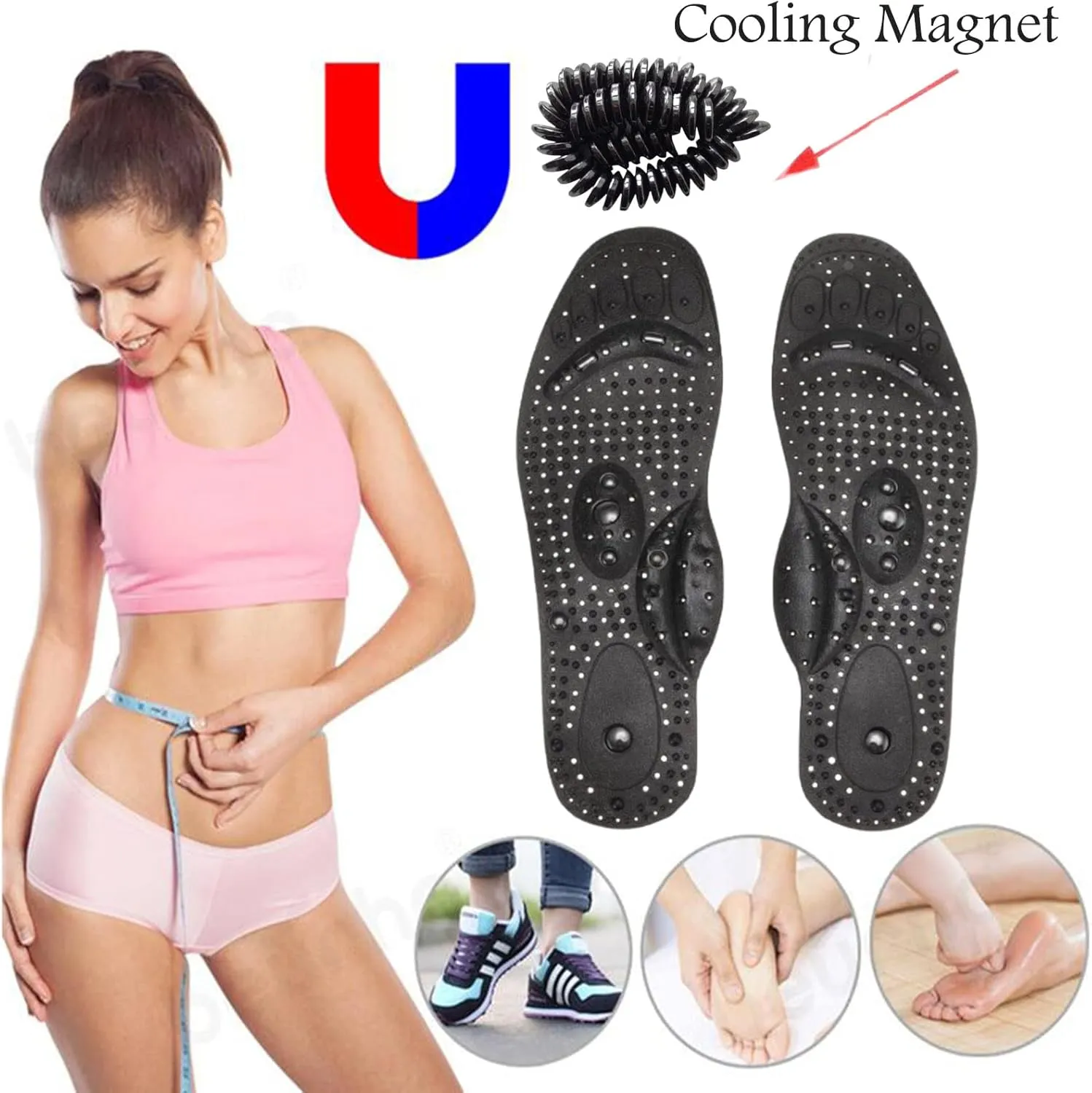 Magnetic Acupressure Insoles Foot Massage Shoe-Pad Foot Reflexology Pain Relief Shoe Inserts Foot Insoles with 8 Magnets